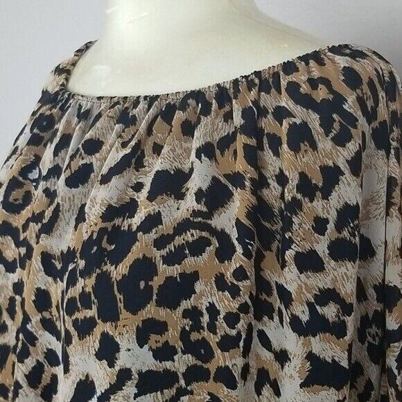 Vince Camuto Top Plus Size Top Animal Print Long Sleeve Blouse Womens 1X Brown - Picture 2 of 6